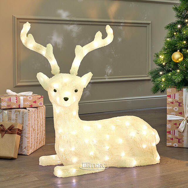 Светодиодный олень Стэнли на отдыхе 64 см, 100 теплых/холодных белых LED ламп, IP44 Kaemingk