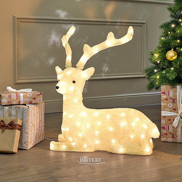 Светодиодный олень Стэнли на отдыхе 64 см, 100 теплых/холодных белых LED ламп, IP44 Kaemingk