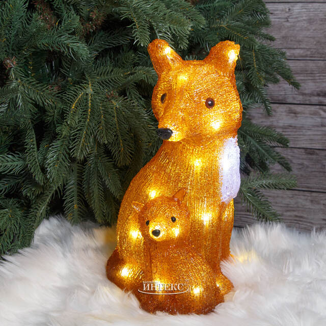 Светодиодная фигура Лиса Анэйс с лисенком 35 см, 30 LED ламп, на батарейках, IP44, уцененный Kaemingk