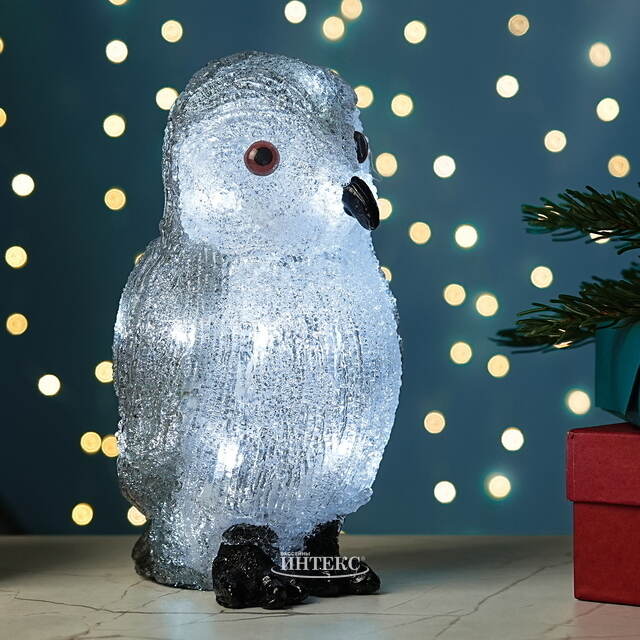 Светодиодная фигура Сова Лорри 21 см, 20 холодных белых LED ламп, на батарейках, IP44 Kaemingk