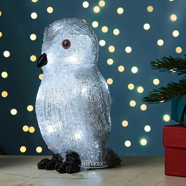 Светодиодная фигура Сова Лорри 21 см, 20 холодных белых LED ламп, на батарейках, IP44 Kaemingk