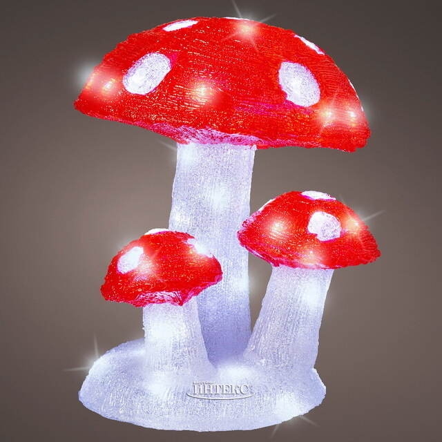 Светодиодная фигура Мухоморы 31 см, 60 холодных белых LED ламп, таймер, IP44 Kaemingk