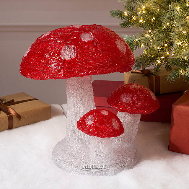 Светодиодная фигура Мухоморы 31 см, 60 холодных белых LED ламп, таймер, IP44 Kaemingk