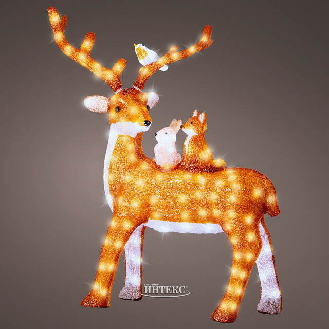 Светодиодная фигура Олень Айден и его друзья 95 см, 180 холодных белых LED ламп, таймер, IP44, уцененная Kaemingk (Кейминг)