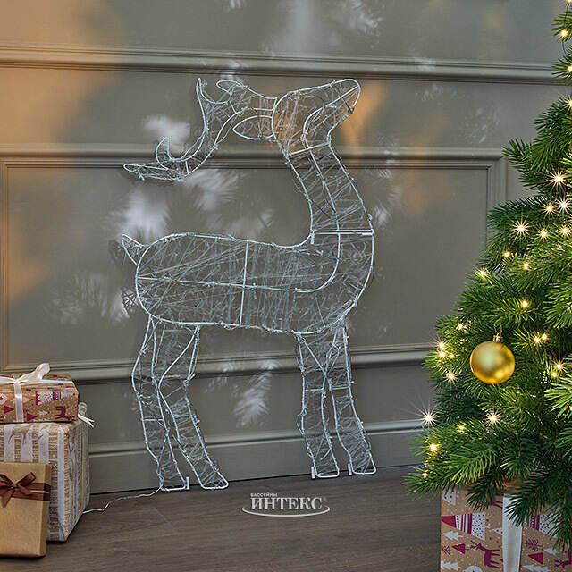 Светящаяся плоская фигура Олень Фостер 89 см, 60 теплых белых LED ламп с мерцанием, таймер, IP44 Kaemingk