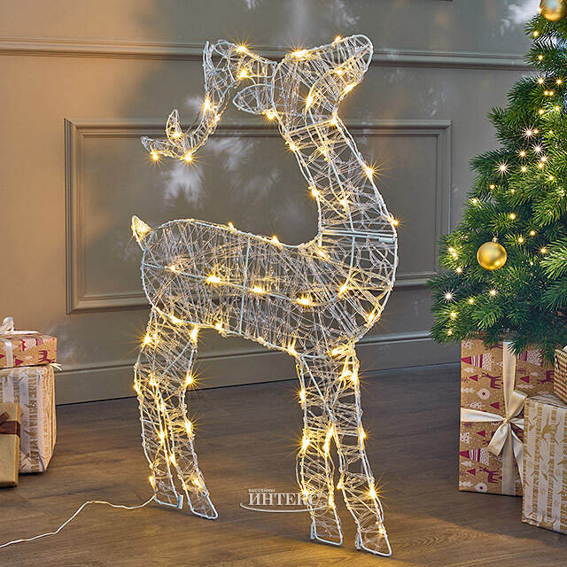 Светящаяся плоская фигура Олень Фостер 89 см, 60 теплых белых LED ламп с мерцанием, таймер, IP44 Kaemingk