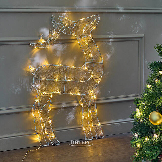 Светящаяся плоская фигура Олень Фостер 89 см, 60 теплых белых LED ламп с мерцанием, таймер, IP44 Kaemingk