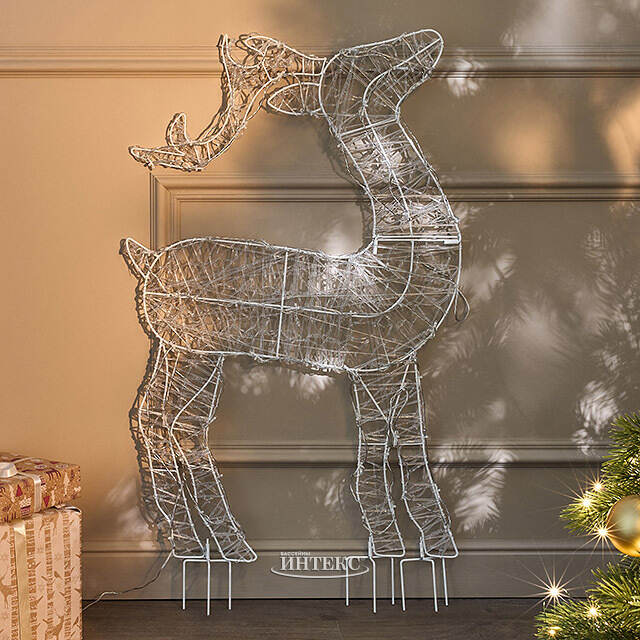 Светящаяся плоская фигура Олень Фостер 89 см, 60 теплых белых LED ламп с мерцанием, таймер, IP44 Kaemingk