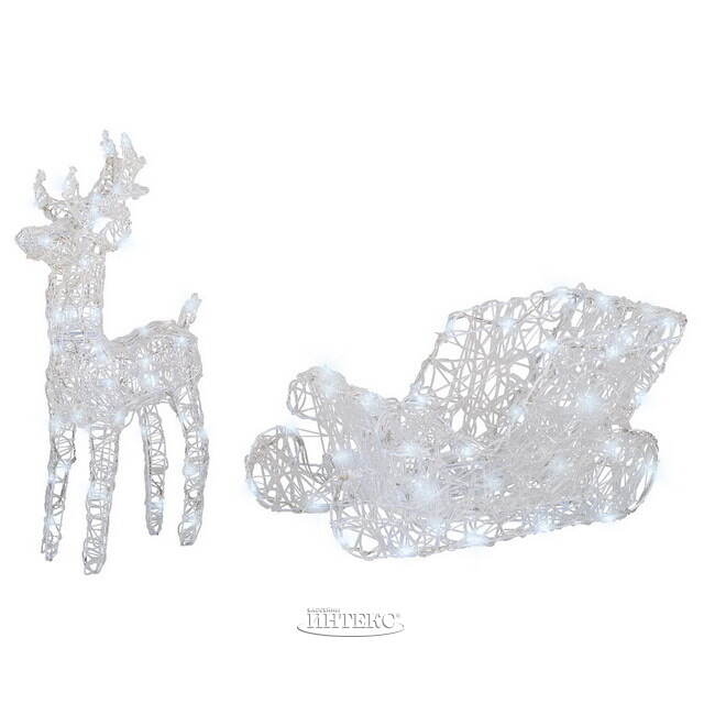 Светодиодный Олень Ливон и Волшебные Сани 45*70 см, 100 холодных белых LED ламп с мерцанием, IP44 Kaemingk