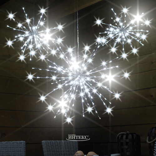 Светодиодное украшение Полярная Звезда серебряная 70 см, 160 холодных белых LED ламп с мерцанием, IP44 Kaemingk