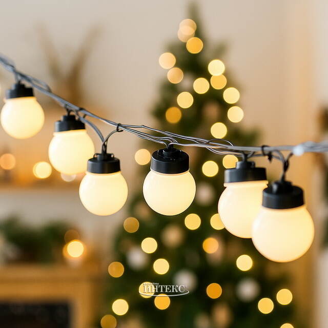 Гирлянда из лампочек Мона 20 ламп, теплые белые LED, 9.5 м, черный ПВХ, IP44 Kaemingk