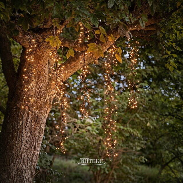 Гирлянда на дерево Каскад 80 см*6 шт, 192 теплые/экстра теплые LED лампы, черный ПВХ, IP44 Kaemingk