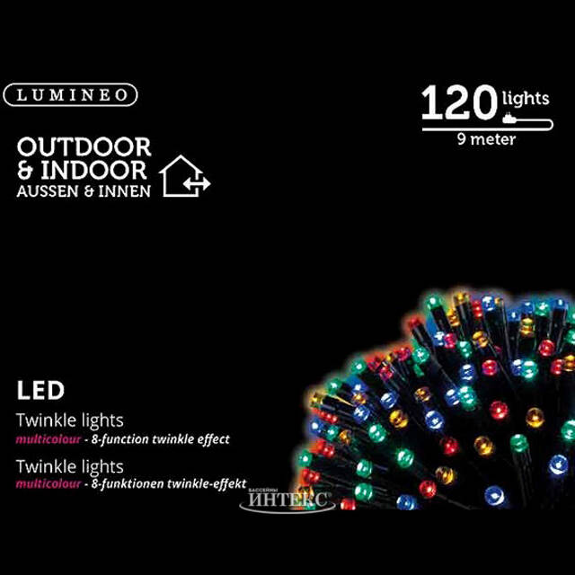 Светодиодная гирлянда Объемная 120 разноцветных LED ламп 9 м, черный ПВХ, контроллер, IP44 Kaemingk (Кейминг)