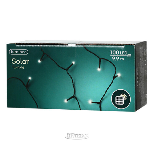 Гирлянда на солнечной батарее Lumineo Solar 9.9 м, 100 теплых белых LED ламп, черный ПВХ, контроллер, IP44 Kaemingk