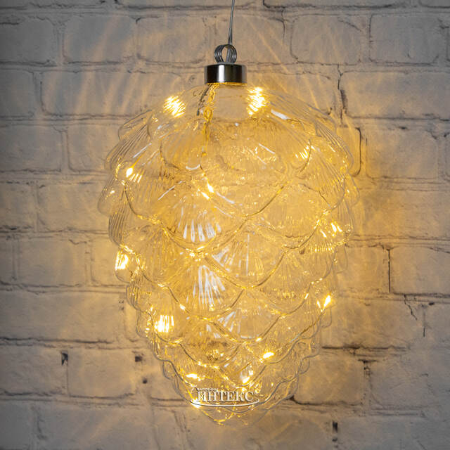 Подвесной светильник Шишка Кристал Боссе 21*15 см, 15 теплых белых LED ламп, на батарейках, стекло Kaemingk (Кейминг)