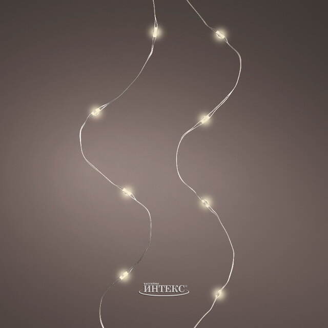 Светодиодная гирлянда Роса на батарейках 4.95 м, 100 теплых белых Led, серебряная проволока, контроллер, пульт, IP44 Kaemingk (Кейминг)