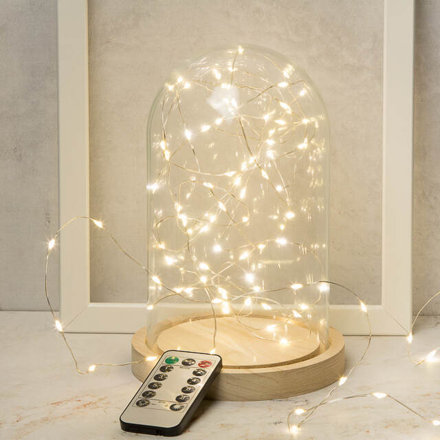 Светодиодная гирлянда Роса на батарейках 4.95 м, 100 теплых белых Led, серебряная проволока, контроллер, пульт, IP44 Kaemingk (Кейминг)