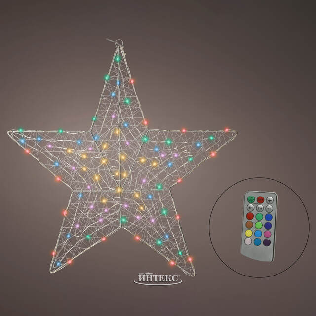 Светящаяся звезда Стелла 58 см, 80 разноцветных LED ламп, контроллер, таймер, пульт управления, IP44 Kaemingk
