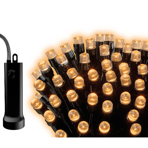 Светодиодная гирлянда на батарейках 96 теплых белых LED ламп 7.1 м, черный ПВХ, контроллер, таймер, IP44 Kaemingk