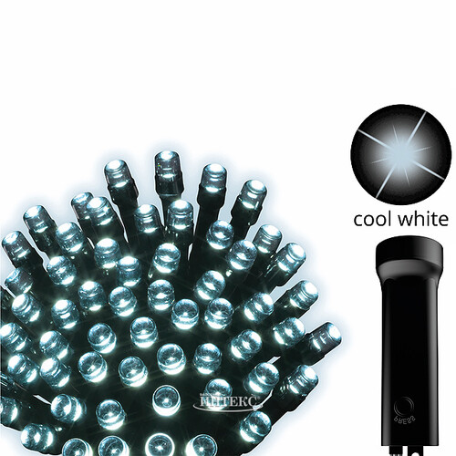 Светодиодная гирлянда на батарейках 192 холодных белых LED лампы 14.3 м, черный ПВХ, контроллер, таймер, IP44 Kaemingk