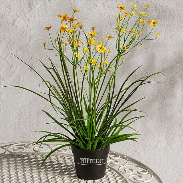 Искусственный цветок в горшке Таллинум 38 см желтый Summer Deco