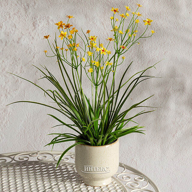 Искусственный цветок в горшке Таллинум 38 см желтый Summer Deco