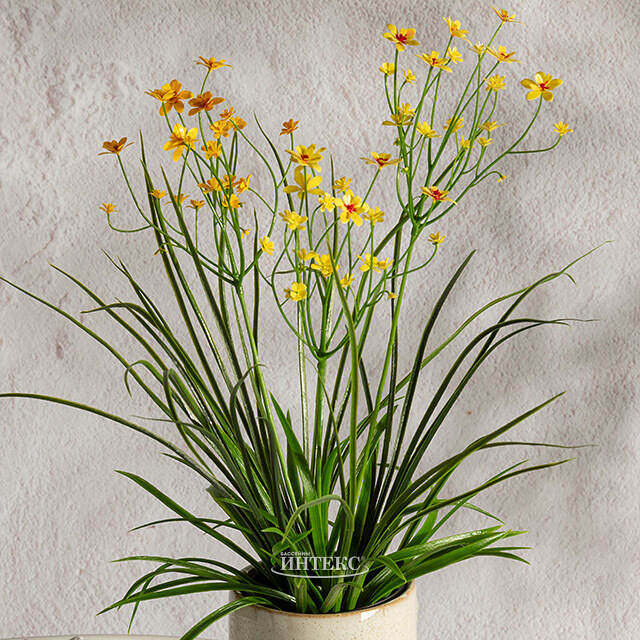 Искусственный цветок в горшке Таллинум 38 см желтый Summer Deco