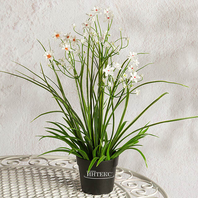 Искусственный цветок в горшке Таллинум 38 см белый Summer Deco