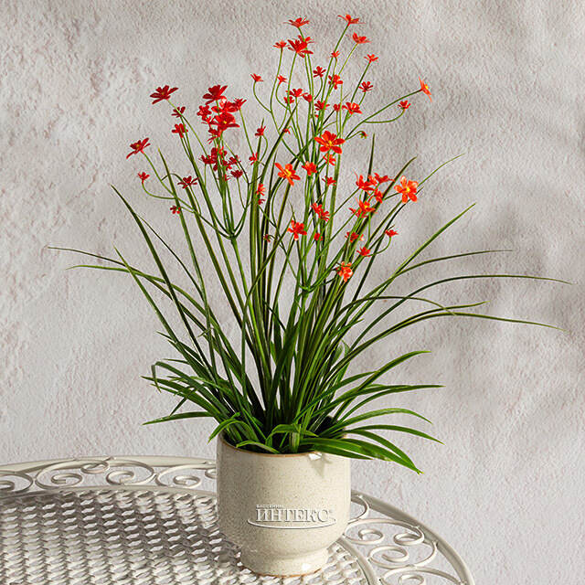 Искусственный цветок в горшке Таллинум 38 см красный Summer Deco