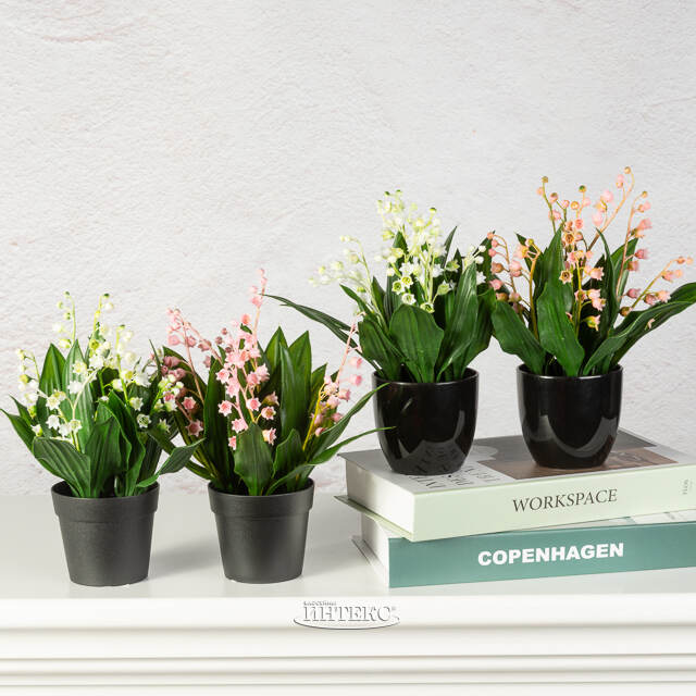 Искусственный цветок в горшке Ландыш - Романтическая Весна 23 см Summer Deco