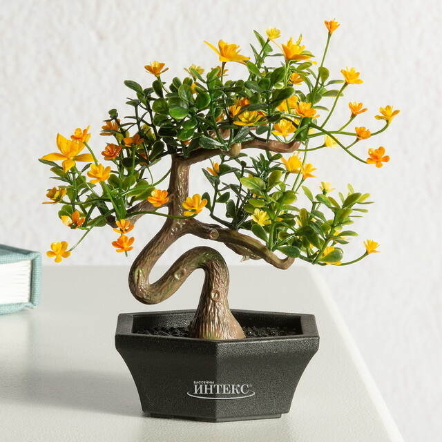 Искусственный Бонсай Цукуйоми 13 см желтый Summer Deco