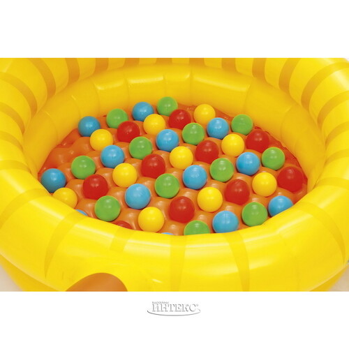 Игровой бассейн Львёнок с надувным дном и шариками 111*98*62 см Bestway