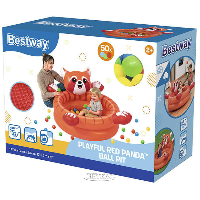 Игровой бассейн Красная Панда с надувным дном и шариками 107*94*58 см Bestway (Бествей)