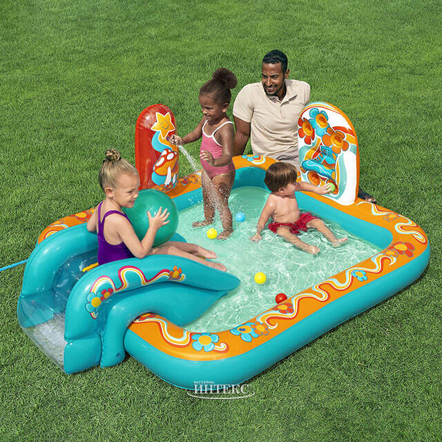 Игровой центр Retro Groove 193*152*74 см, с горкой и фонтаном, клапан Bestway