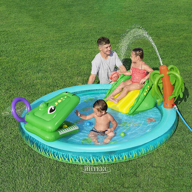 Игровой центр Crocodile Cove 224*181*72 см, с горкой и фонтаном, клапан Bestway