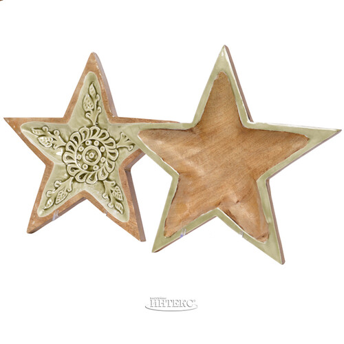 Набор тарелок Звезды Аликанте 36 см, 2 шт, с нежно-оливковым декором Kaemingk