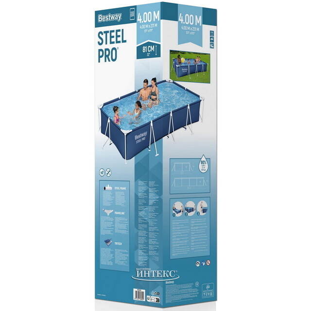 Прямоугольный каркасный бассейн 56405 Bestway Steel Pro 400*211*81 см Bestway