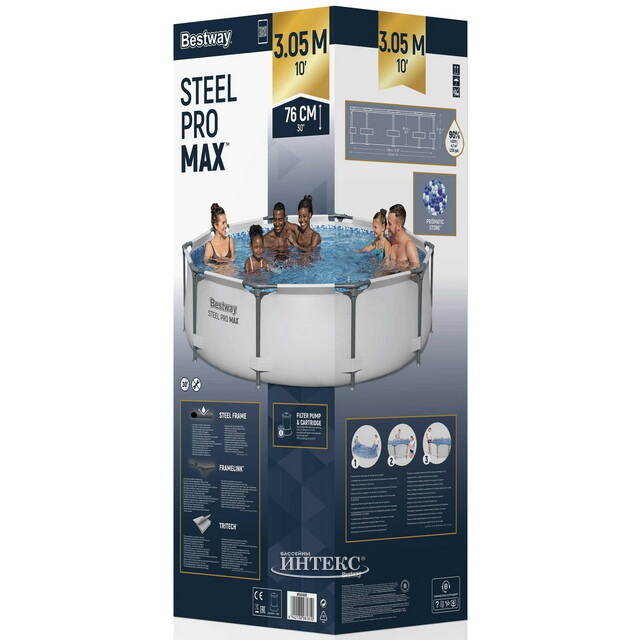 Каркасный бассейн 56408 Bestway Steel Pro Max 305*76 см, фильтр-насос Bestway
