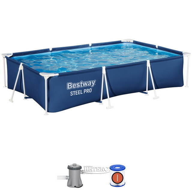 Прямоугольный каркасный бассейн 56411 Bestway Steel Pro 300*201*66 см, фильтр-насос Bestway
