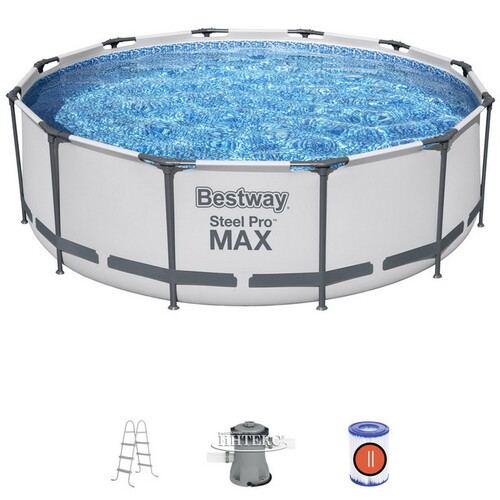 Круглый каркасный бассейн 56418 Bestway Steel Pro Max 366*100 см, фильтр-насос, лестница Bestway