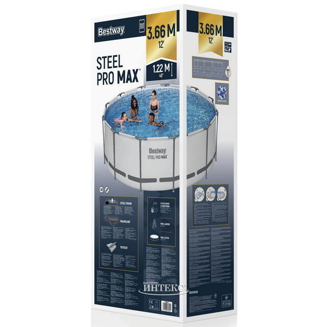 Каркасный бассейн 56420 BestWay Steel Pro Мах 366*122 см, фильтр-насос, аксессуары Bestway