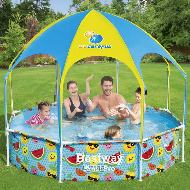 Каркасный бассейн 56432 Bestway Splash-in-Shade 244*51 см с навесом и разбрызгивателем Bestway