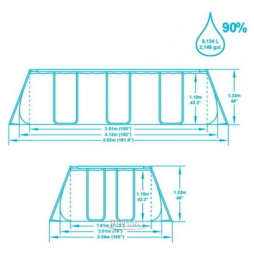 Прямоугольный каркасный бассейн Bestway Power Steel 412*201*122 см, фильтр-насос, лестница Bestway