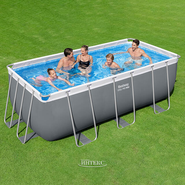 Прямоугольный каркасный бассейн 56457 Bestway Steel Pro Max 412*201*122 см, песочный фильтр-насос, аксессуары Bestway