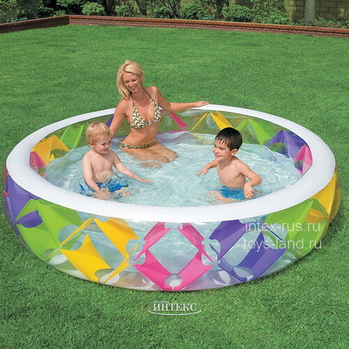 Семейный надувной бассейн с надувным дном Крестики 229*56 см, клапан INTEX