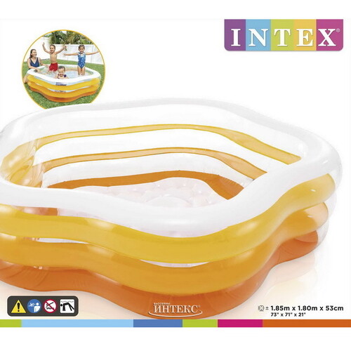 Семейный надувной бассейн с надувным дном Облако 185*53 см, клапан, оранжевый INTEX