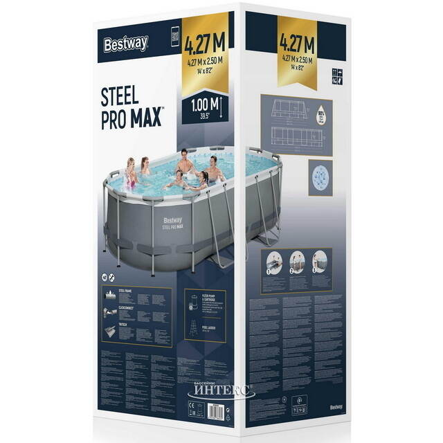 Каркасный овальный бассейн Bestway Steel Pro Max 427*250*100 см, фильтр-насос, аксессуары Bestway