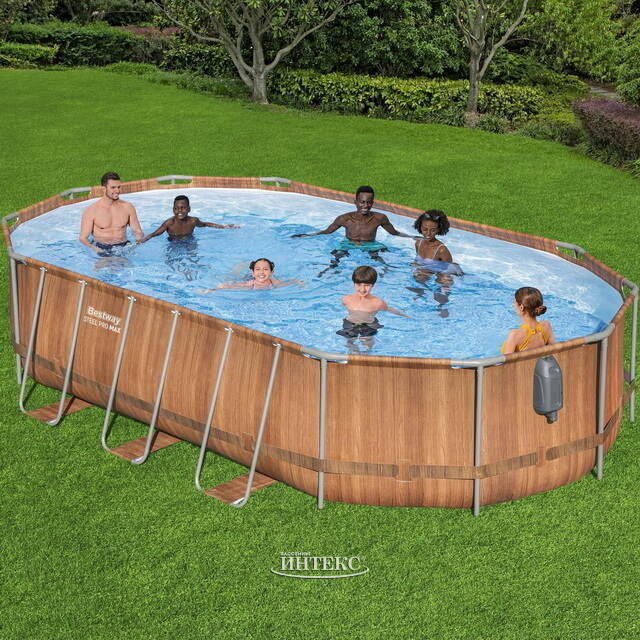Каркасный овальный бассейн c гидромассажем Bestway Steel Pro Max (Бествей Стил Про Макс) 610*366*122 см коричневый, фильтр-насос, подсветка, аксессуары Bestway