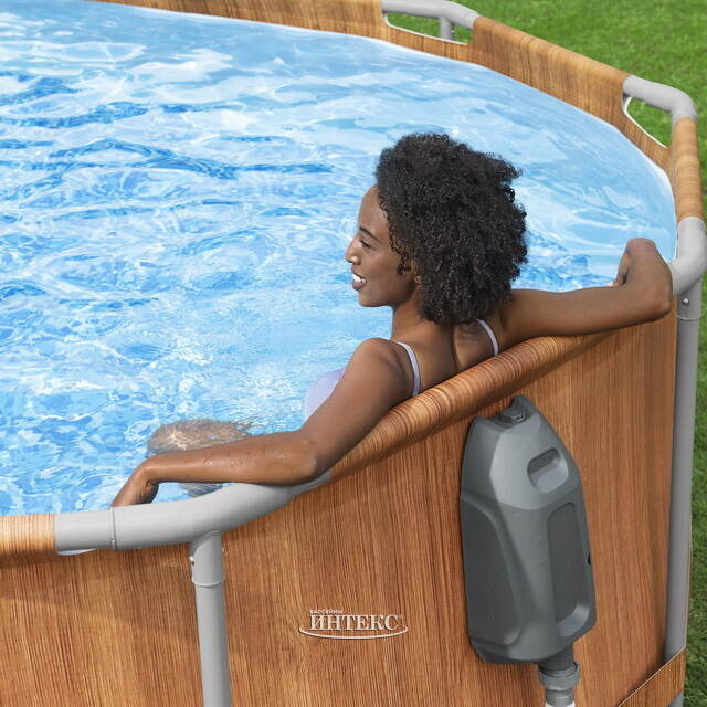 Каркасный овальный бассейн c гидромассажем Bestway Steel Pro Max (Бествей Стил Про Макс) 610*366*122 см коричневый, фильтр-насос, подсветка, аксессуары Bestway