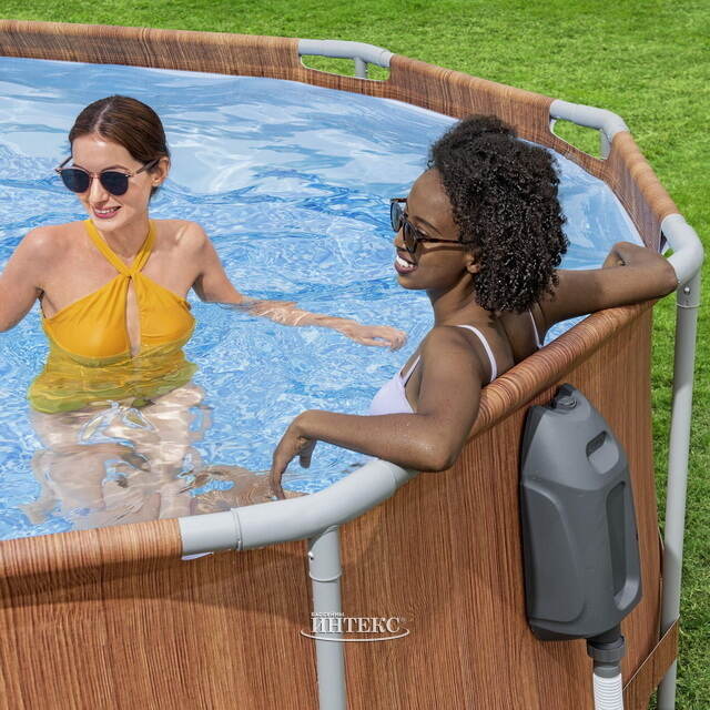 Каркасный овальный бассейн c гидромассажем Bestway Steel Pro Max (Бествей Стил Про Макс) 610*366*122 см коричневый, фильтр-насос, подсветка, аксессуары Bestway